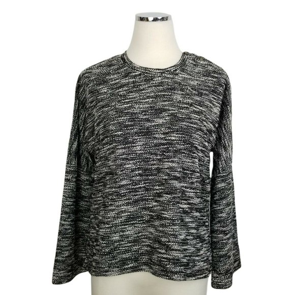 Madewell Knit Sweater Shirt Wide Sleeve Button Shoulder Black & White Small - Picture 4 of 11